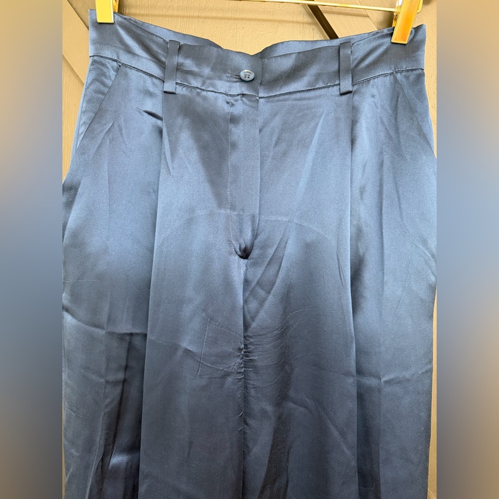 Sablyn Emerson Pleated Silk Pants in Midnight Navy, Size Small - Picture 6 of 16